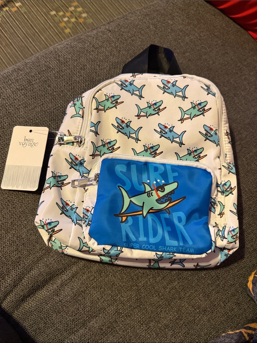 bon voyage Kids Surf Rider Shark Print Backpack - White & Blue